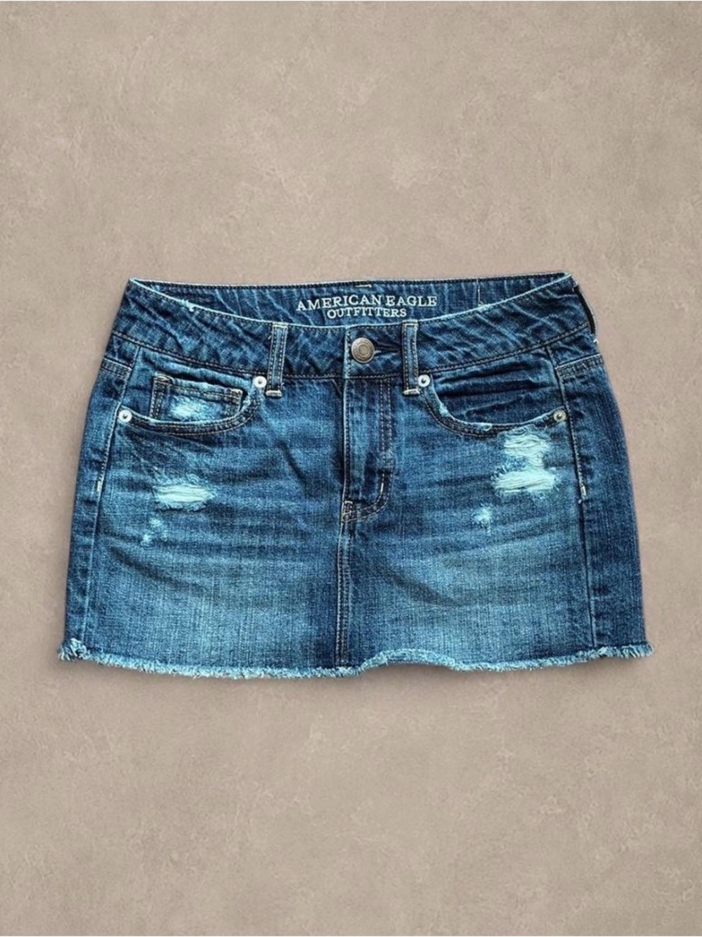 American Eagle Outfitters Women's Blue Distressed Denim Mini Skirt